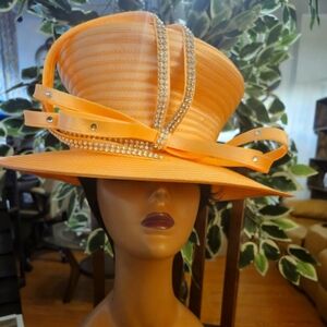 Vibrant Orange Wide-Brimmed Hat with Sheer Ribbon